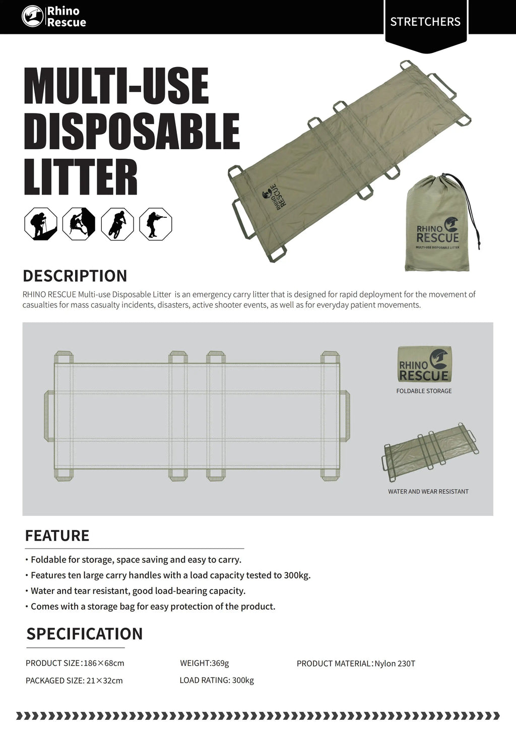 RhinoCarry™ Emergency Disposable Stretcher