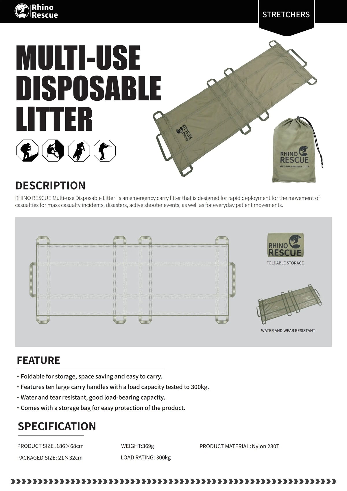 RhinoCarry™ Emergency Disposable Stretcher